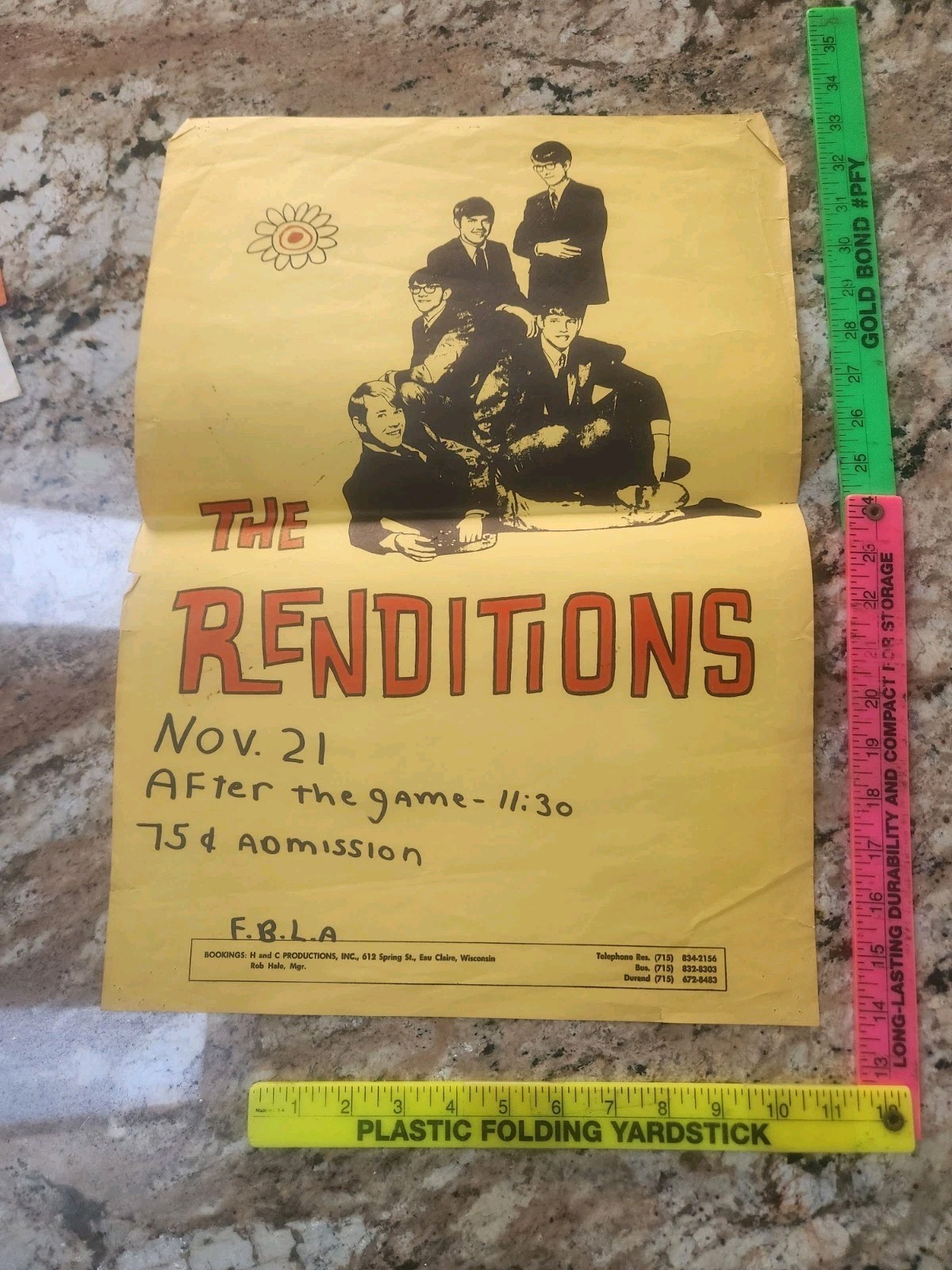 Vtg 1960s Garage Rock Band Poster – The Renditions – Midwest/Wisconsin Psych…