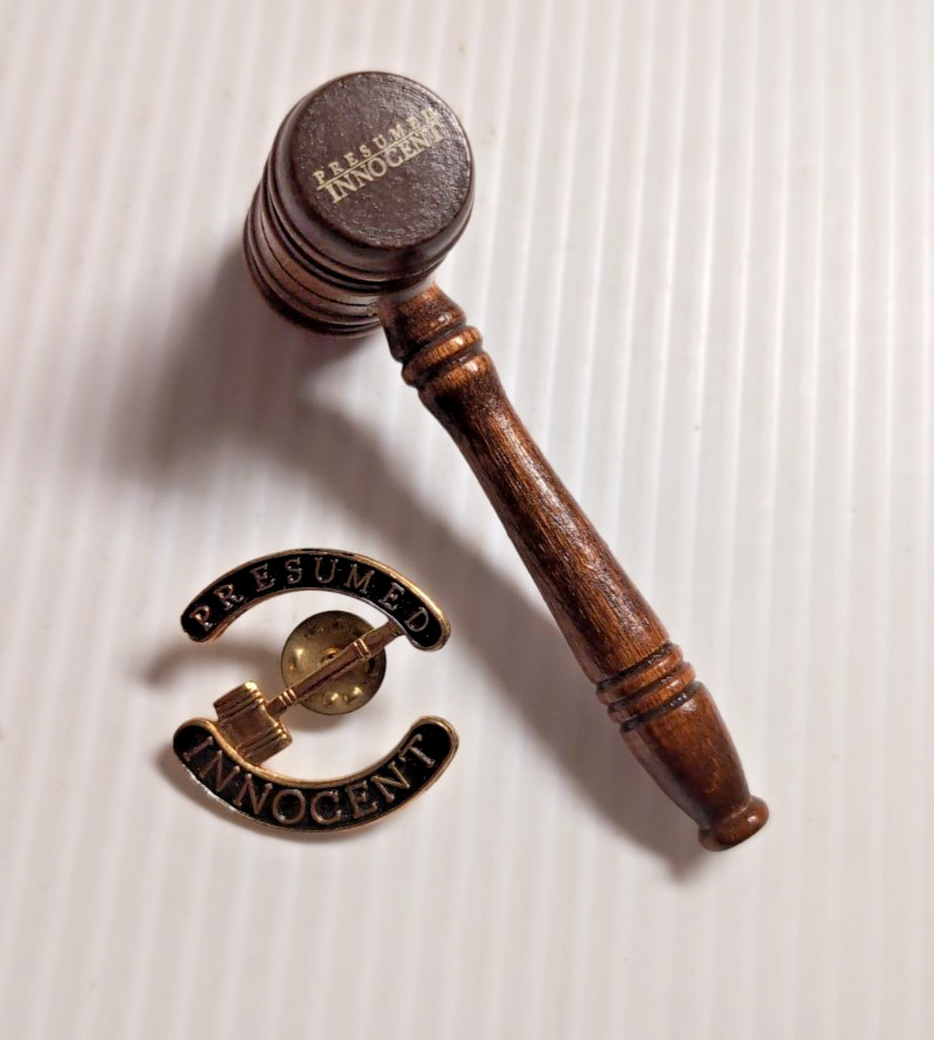 Vintage 1991 Presumed Innocent Movie Promotional Wood Mini Gavel & Pin