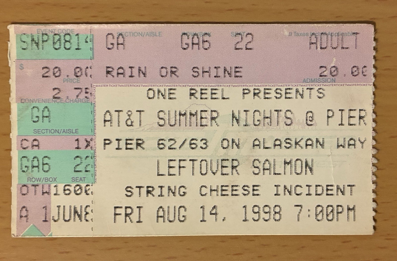 1998 LEFTOVER SALMON / STRING CHEESE INCIDENT SEATTLE CONCERT TICKET STUB