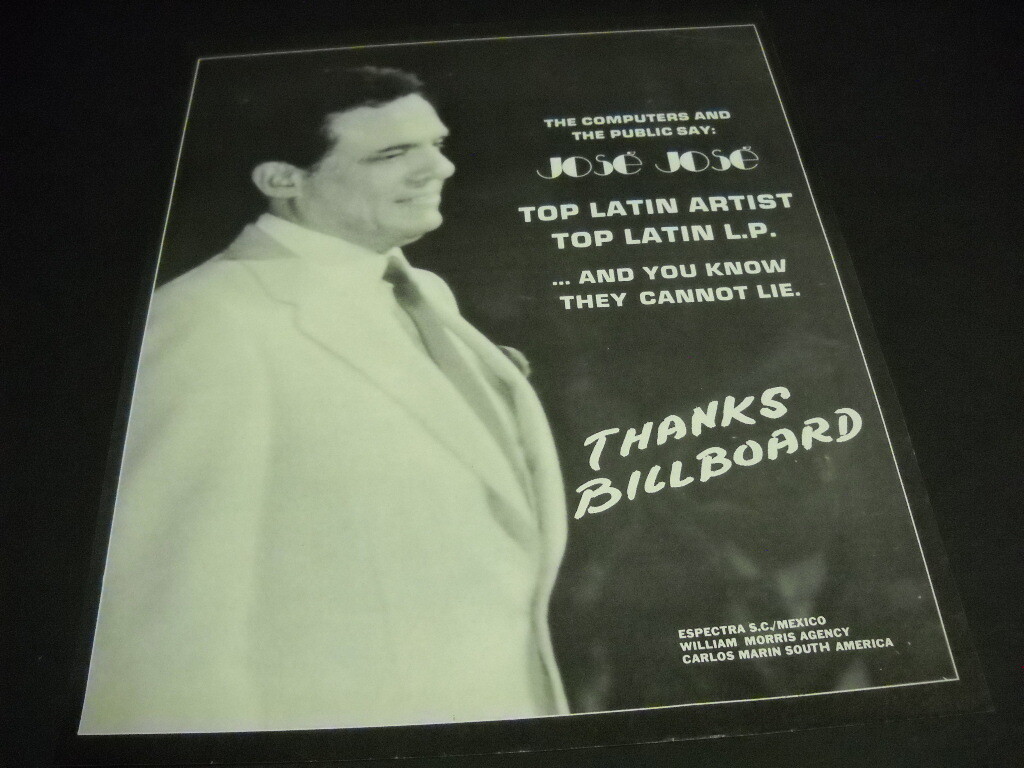 JOSE JOSE is a TOP LATIN ARTIST original 1986 PROMO DISPLAY AD