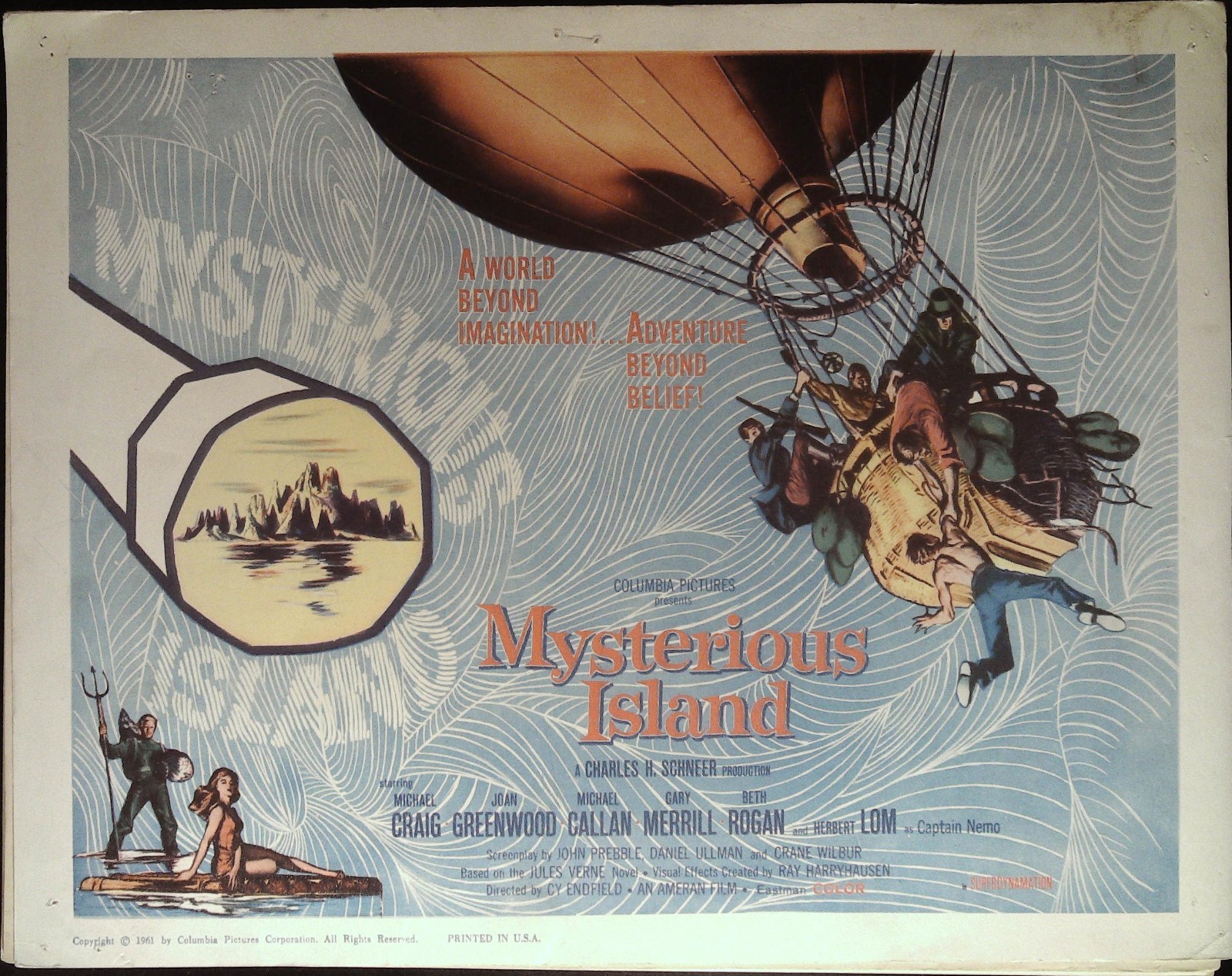 Mysterious Island Lobby Title Card 1961 Ray Harryhausen, Jules Verne sci-fi!