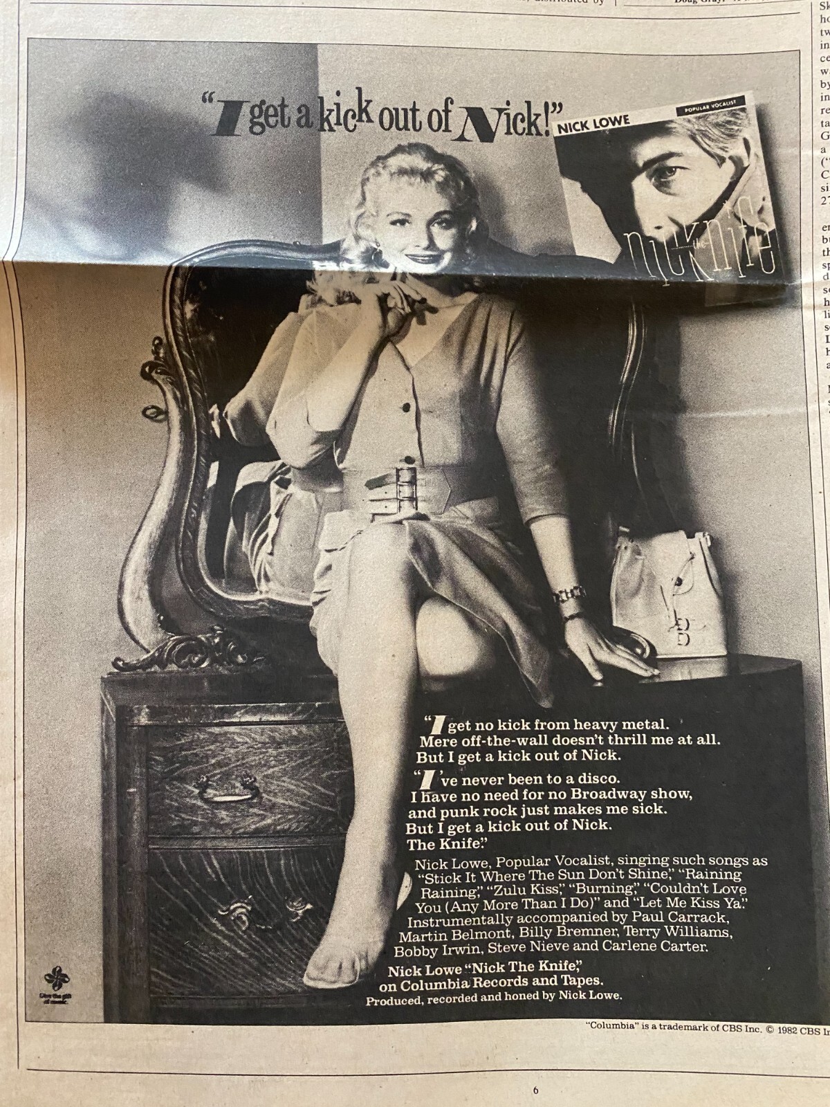 Nick Lowe, Nick the Knife, Full Page Vintage Promotional Ad