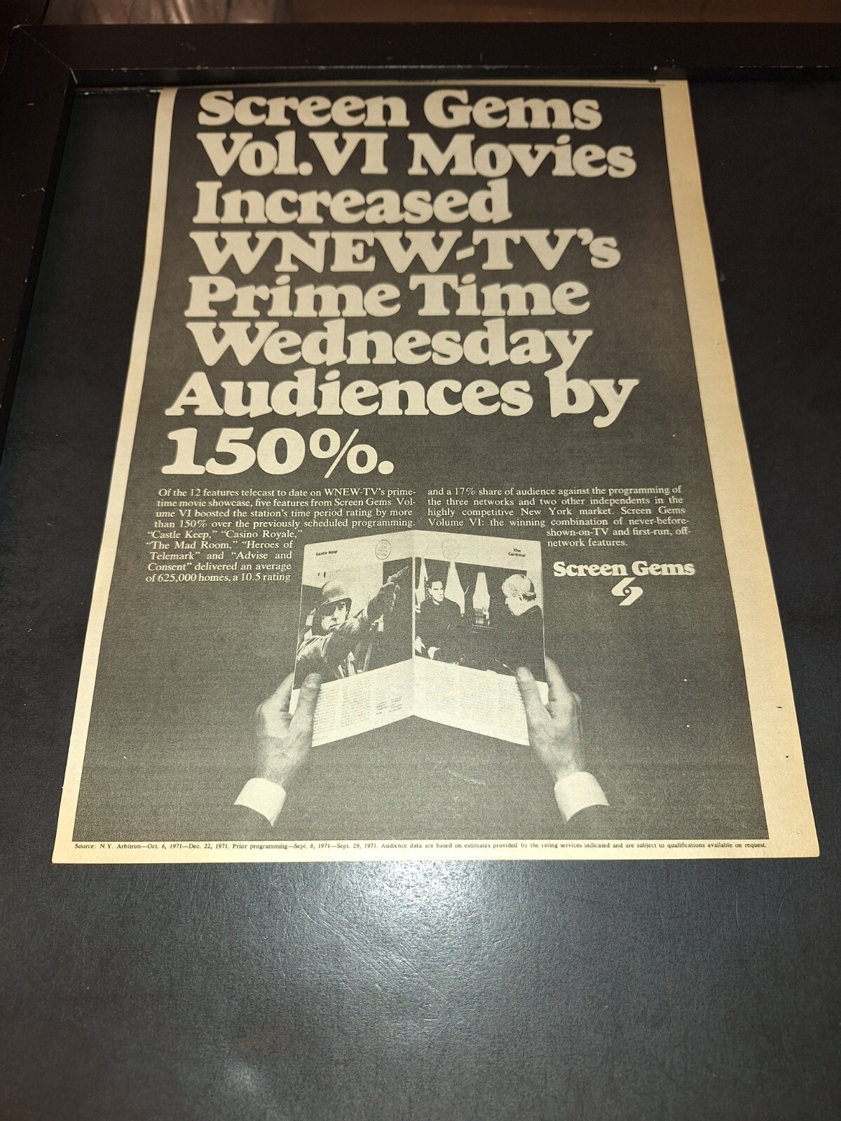 WNEW-TV NYC Screen Gems Rare Original Promo Poster Ad Framed!