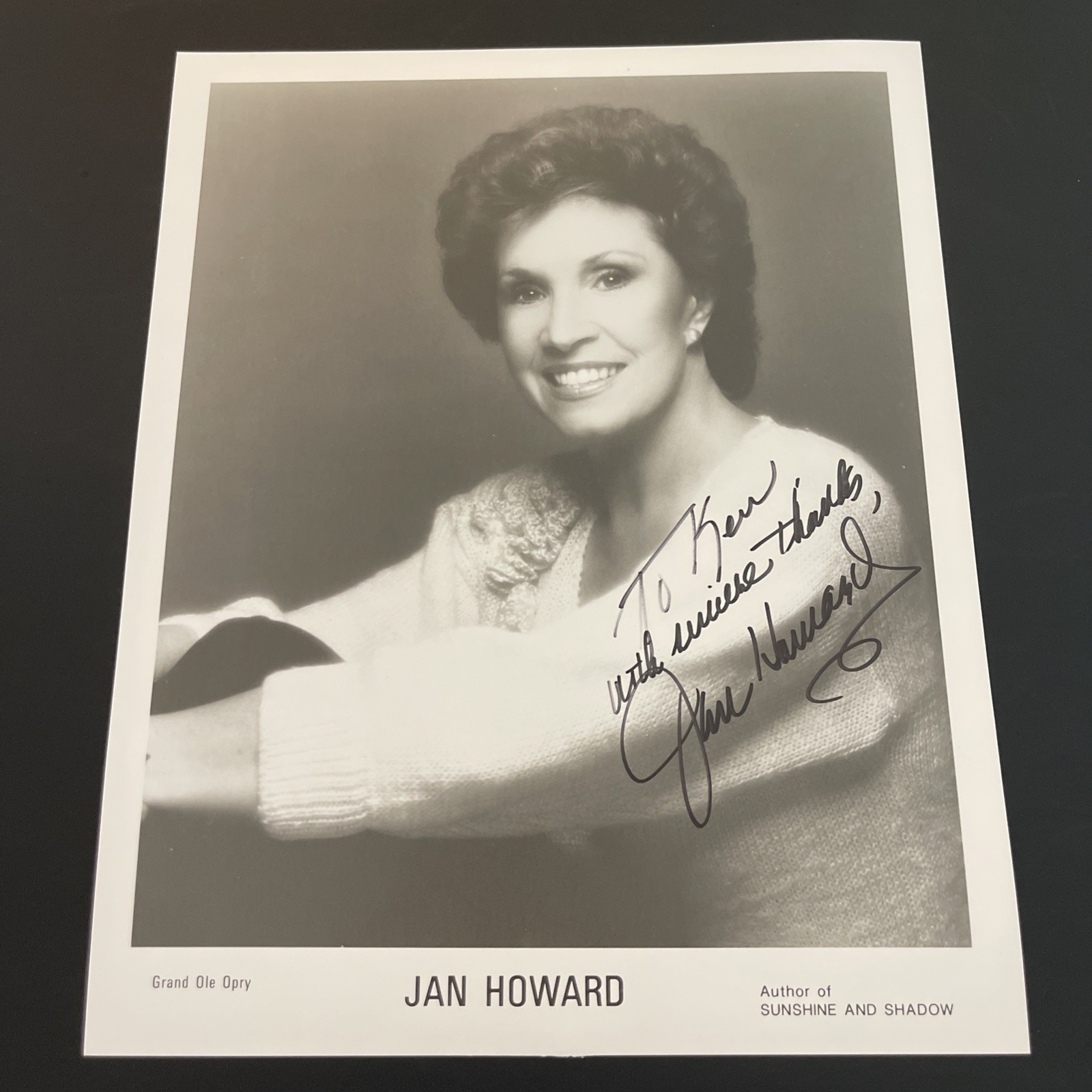 JAN HOWARD Grand Ole Opry: Hand Signed Celebrity Photo 8 x 10” / KSK