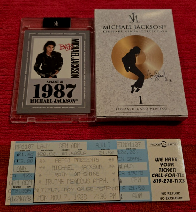 ORIGINAL 1988 MICHAEL JACKSON BAD US TOUR TICKET & 1 KEEPSAKE ALBUM CARD /1987