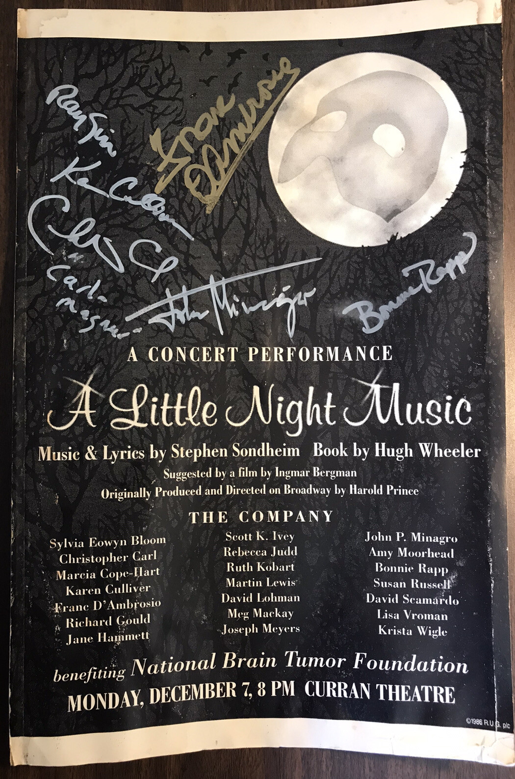 Cast Signed Theatre Poster Musical Off Broadway A Little Night Music 1986 Curran