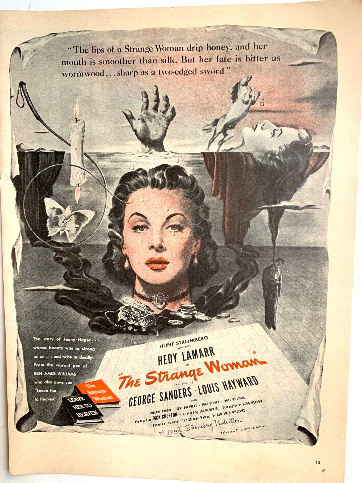 The Strange Woman 1946 Print Ad 14″x10″ Hedy Lamarr George Sanders Louis Hayward