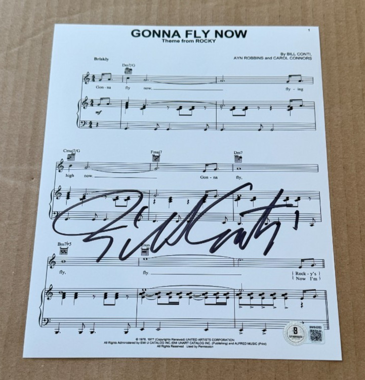 MUSIC COMPOSER BILL CONTI SIGNED ROCKY 8X10 LYRIC SHEET PHOTO BECKETT BAS