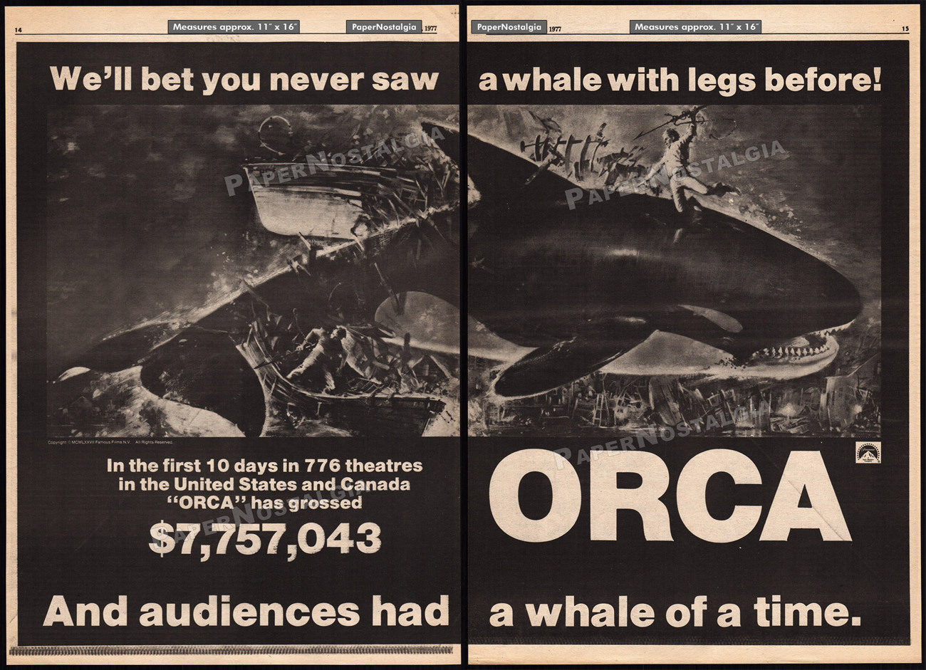 ORCA The Killer Whale – Orig. 1977 Trade AD / poster _ Richard Harris _ Bo Derek