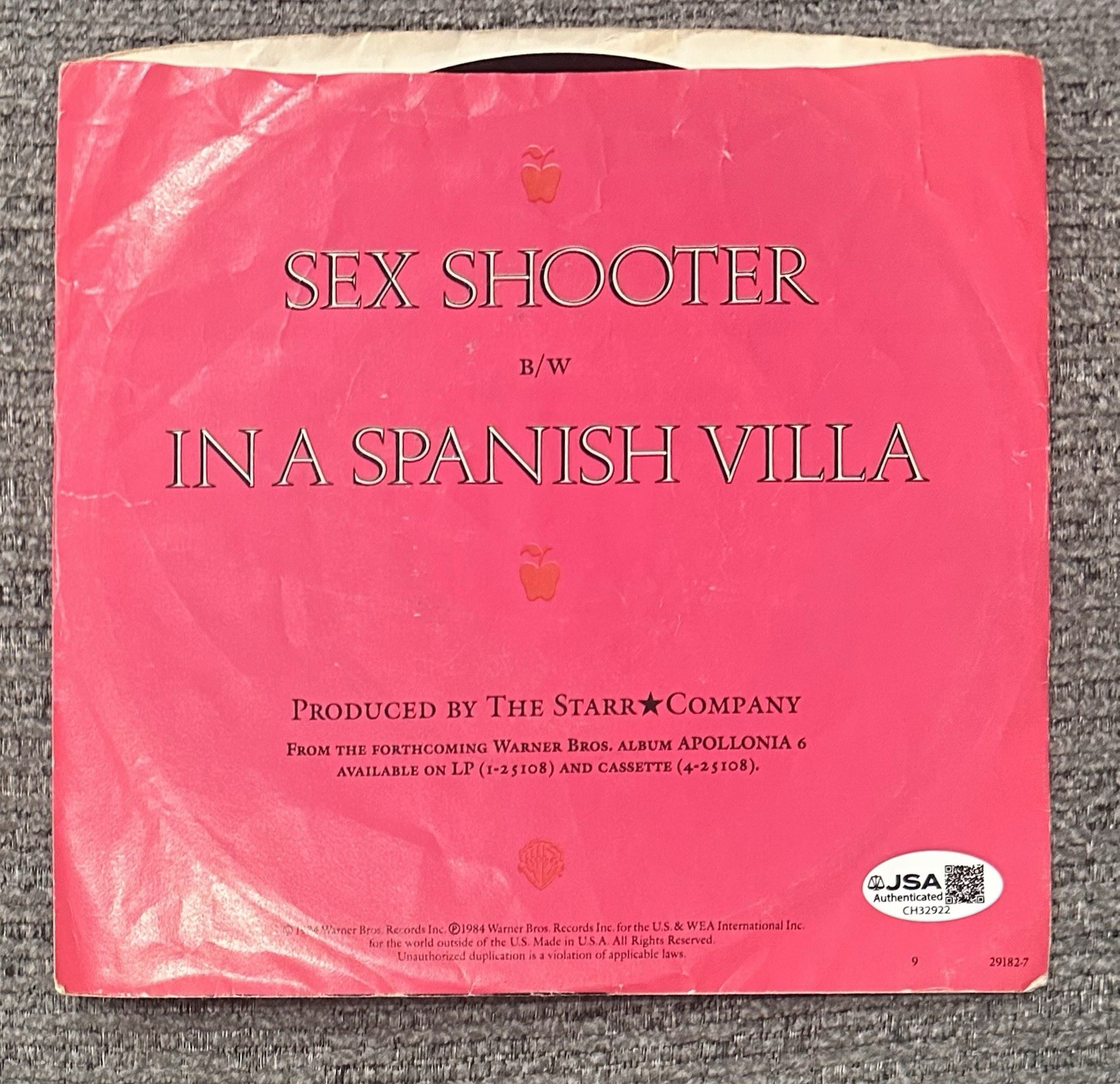 APOLLONIA 6 SIGNED W QUOTE 45 cover JSA COA Apollonia Kotero SEX SHOOTER 1984