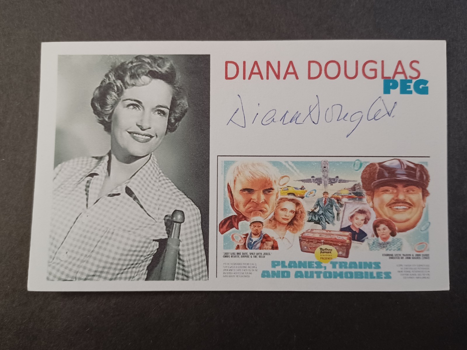 Diana Douglas Signed Index Card – Planes, Trains and Automobiles
