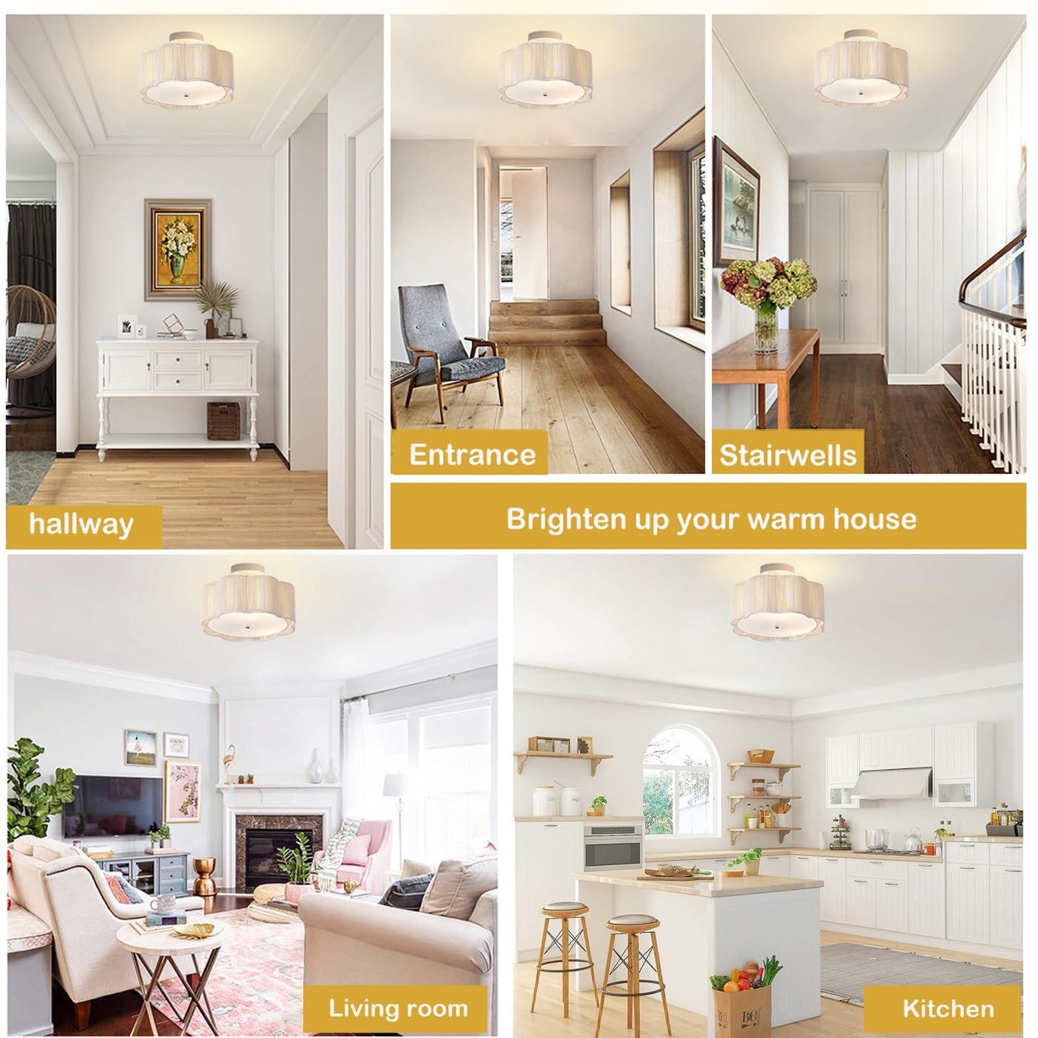 13.4″ Rattan Flush Mount Ceiling Light Fixtures,3-Light Boho Nursery Light Fi…