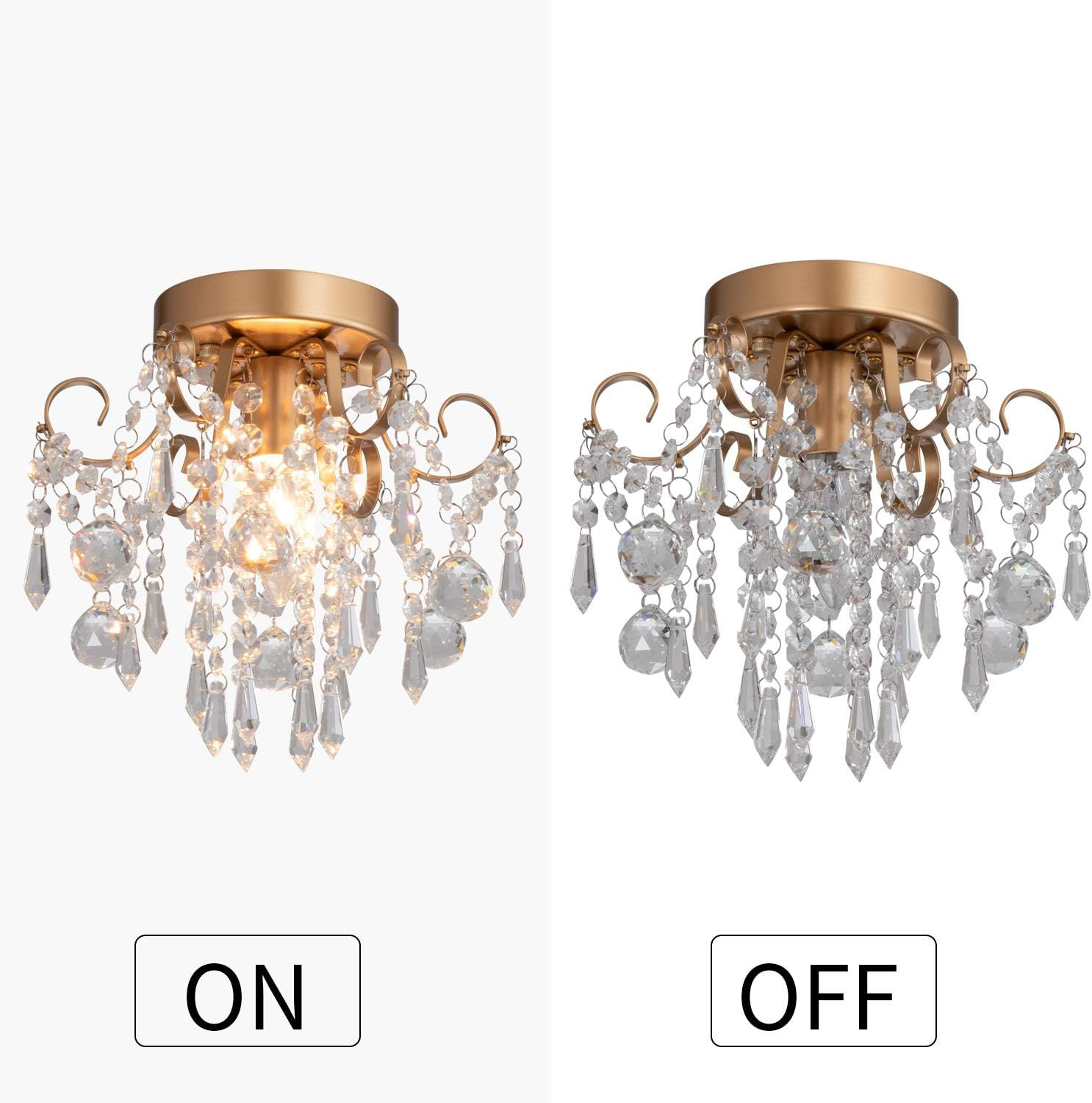 Mini Chandelier Crystal Ceiling Light,Small Flush Mount Gold Light Fixture for E