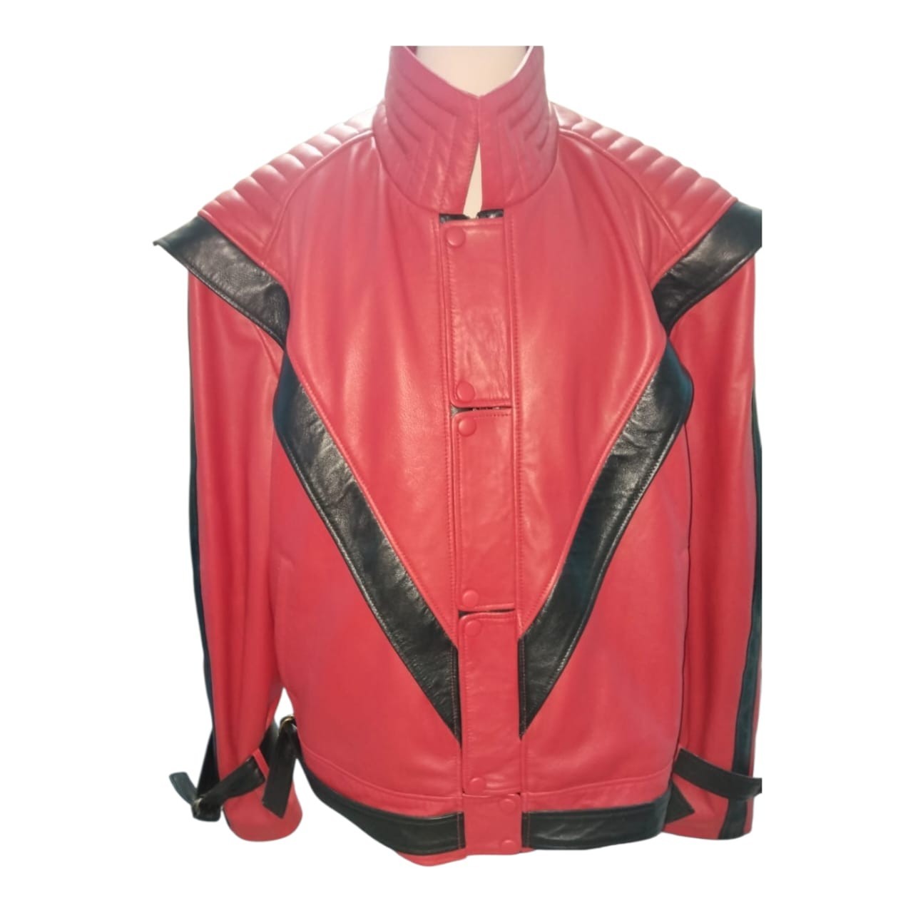 Mens Michael Jackson Thriller Jacket Red Real Sheepskin Leather MJ Cosplay