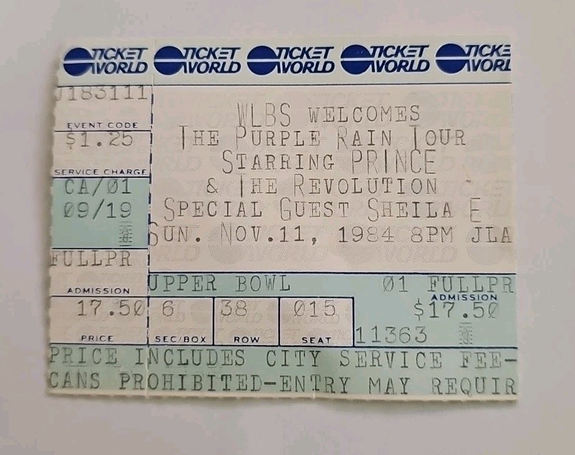 Prince Purple Rain Tour Concert Ticket Stub Sheila E Sunday 11/11/84 Joe Louis