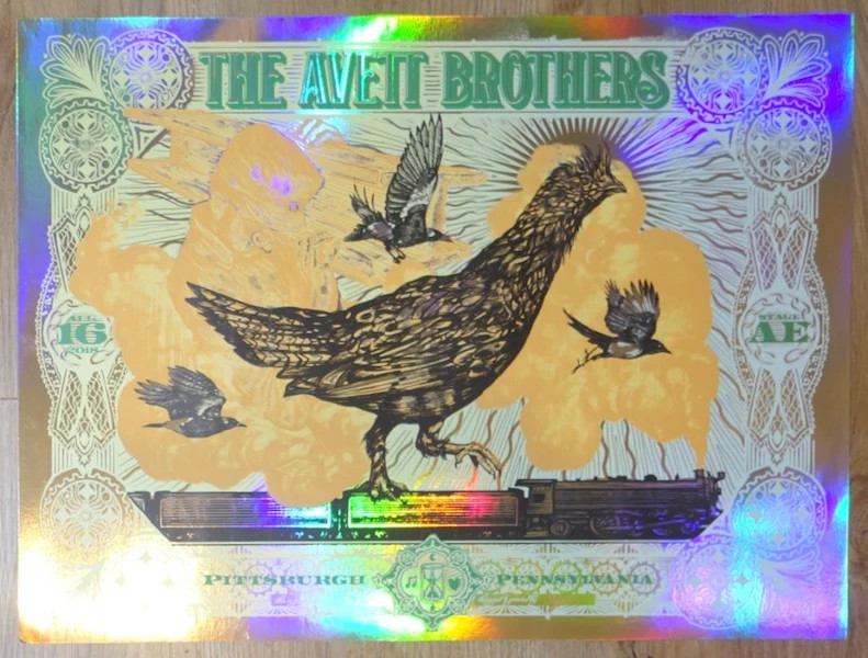 2018 The Avett Brothers – Pittsburgh Foil Variant Concert Poster by Zeb Love