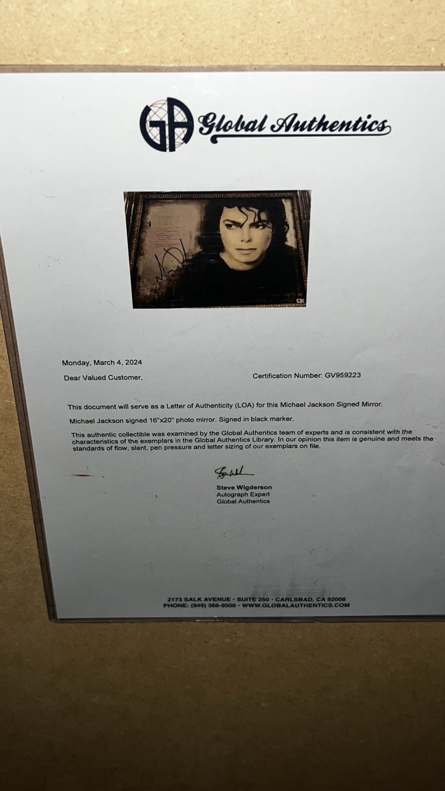 Michael Jackson Signed Autographed Mirror With Fedora Hat & frame Global Authent