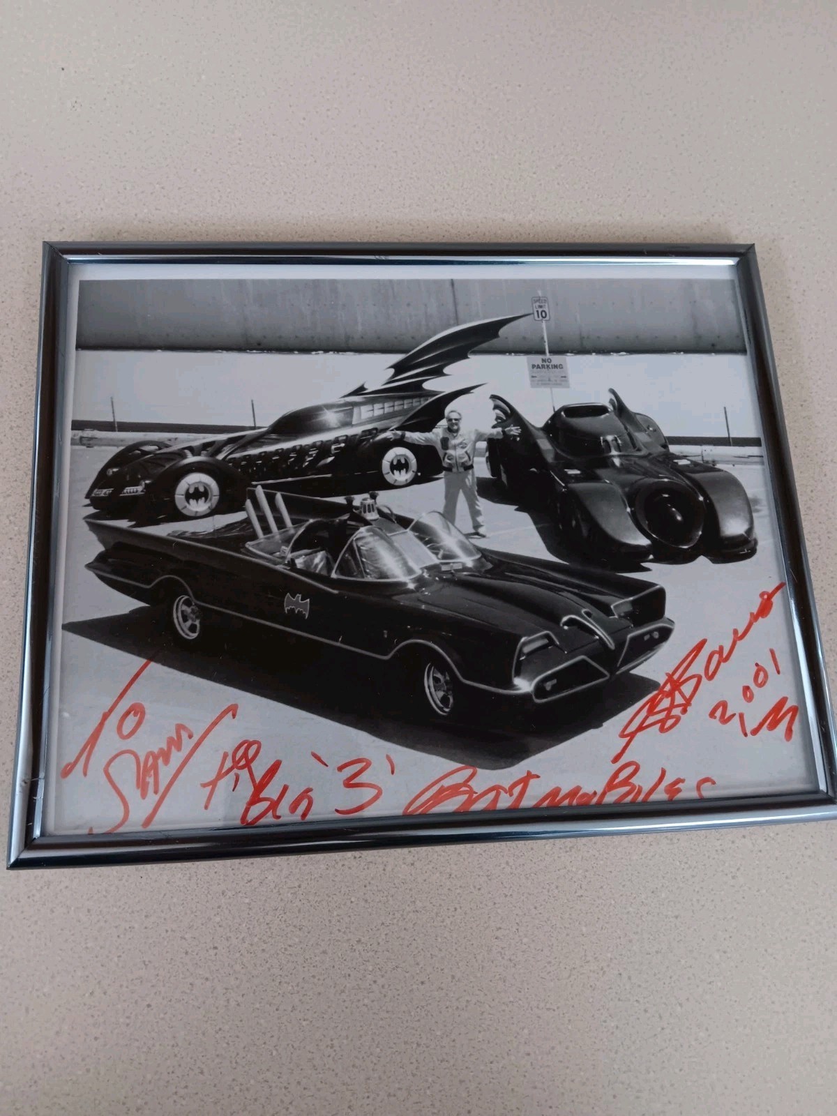 George Barris Signed Autographed Black/White 8×10 Photo All 3 Batmobiles Framed