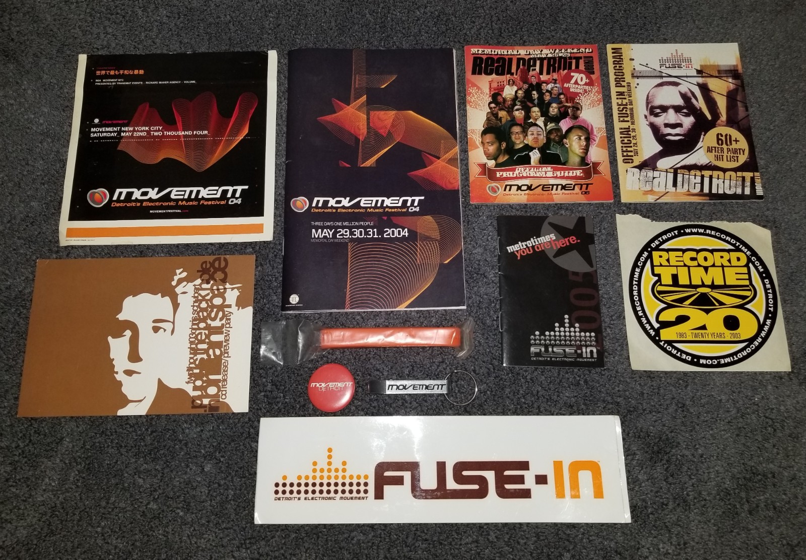 DETROIT ELECTRONIC FESTIVAL lot 2004 DEMF programs pinback stickers keychain etc