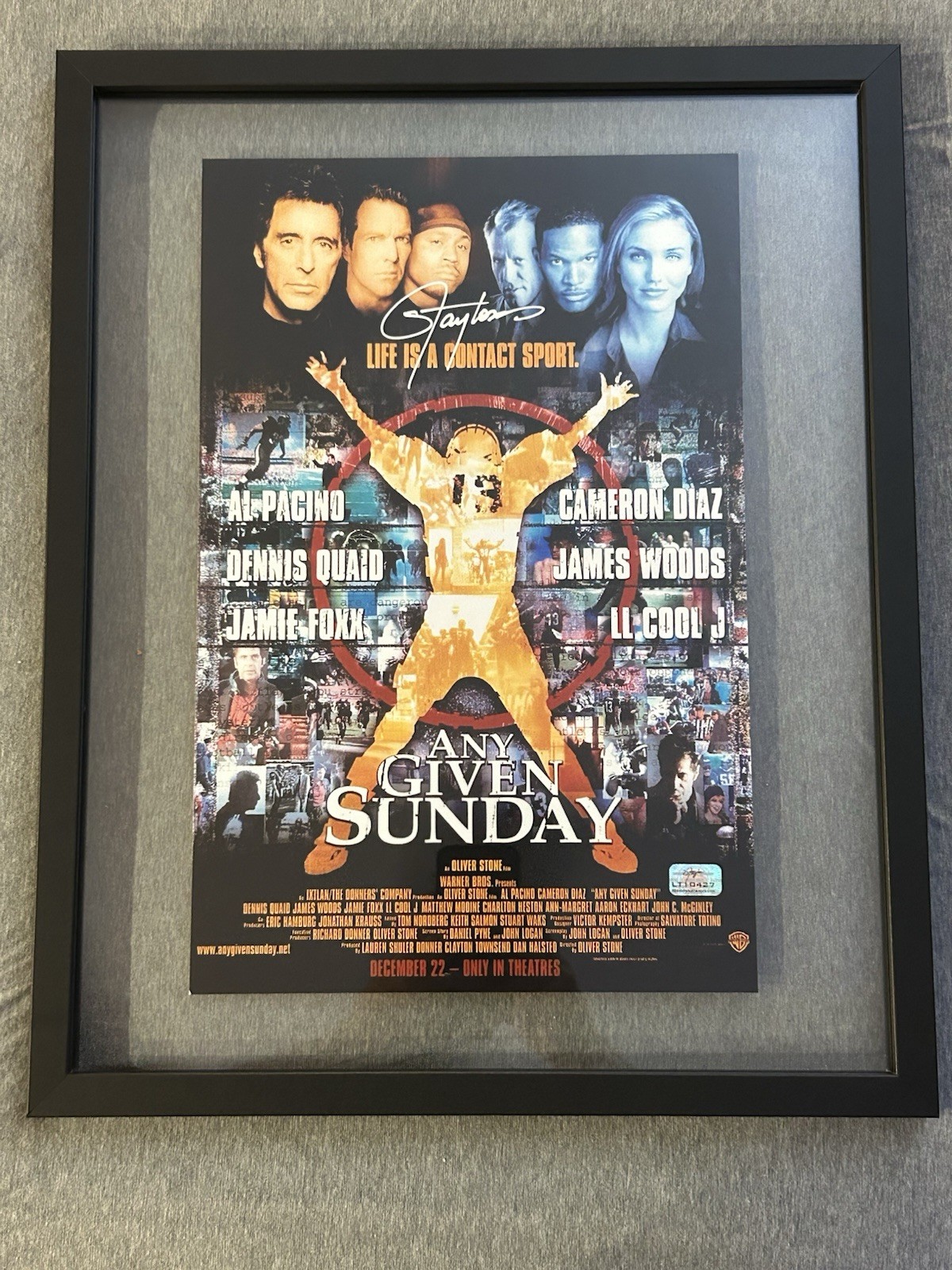Lawrence Taylor Signed Any Given Sunday 11×17 Movie Poster Framed – Absolute COA