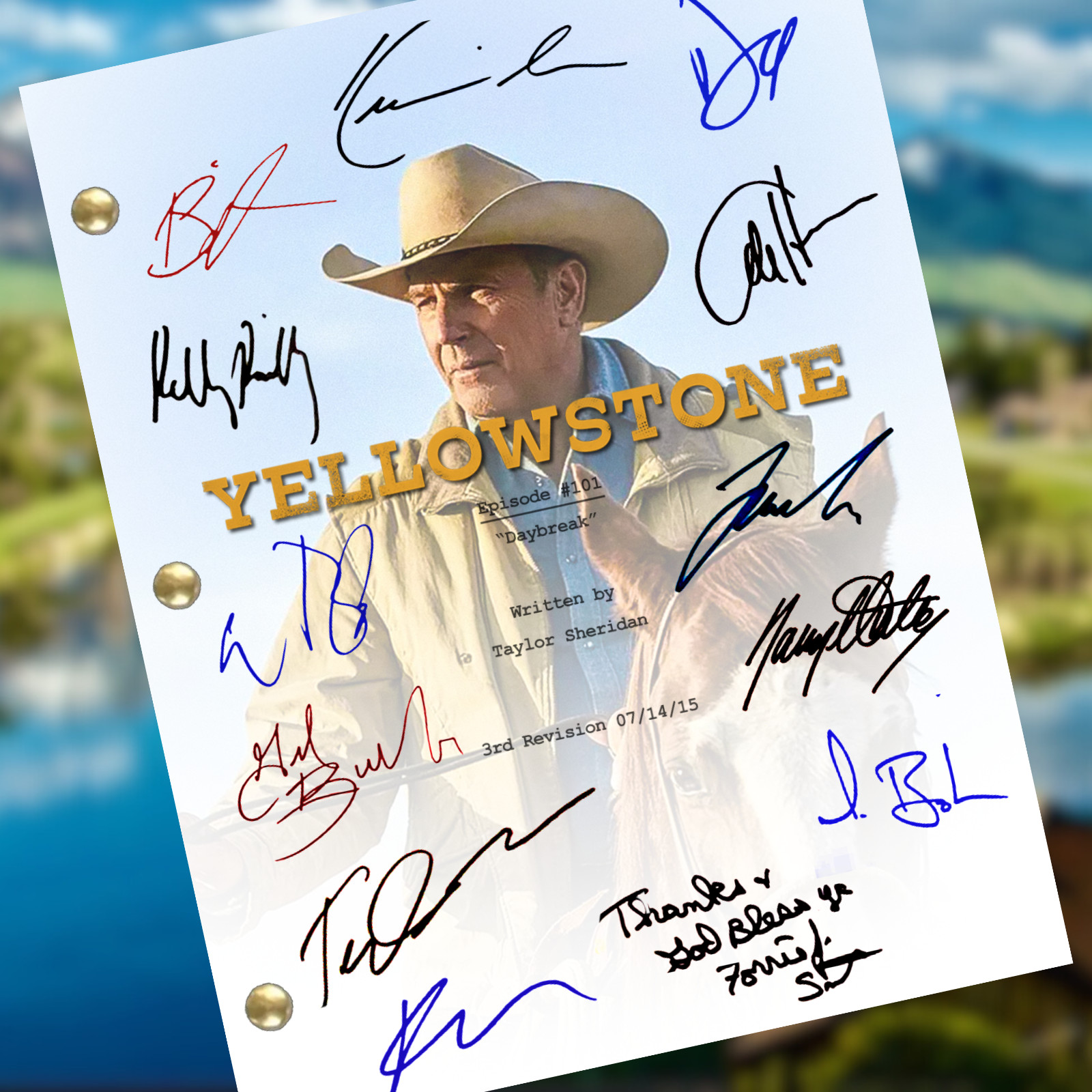 Yellowstone Pilot Autograph Cast Signed Script Reprints 71 Pages Dutton Family