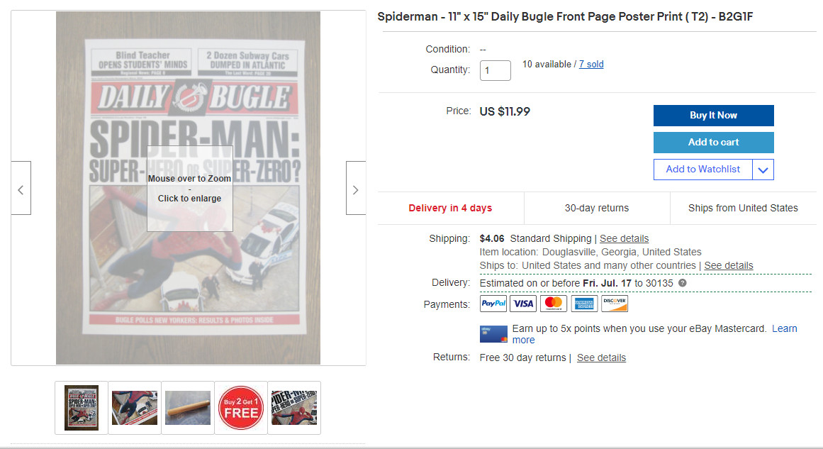 Spiderman – 11″ x 15” Daily Bugle Front Page Poster Print ( T2)
