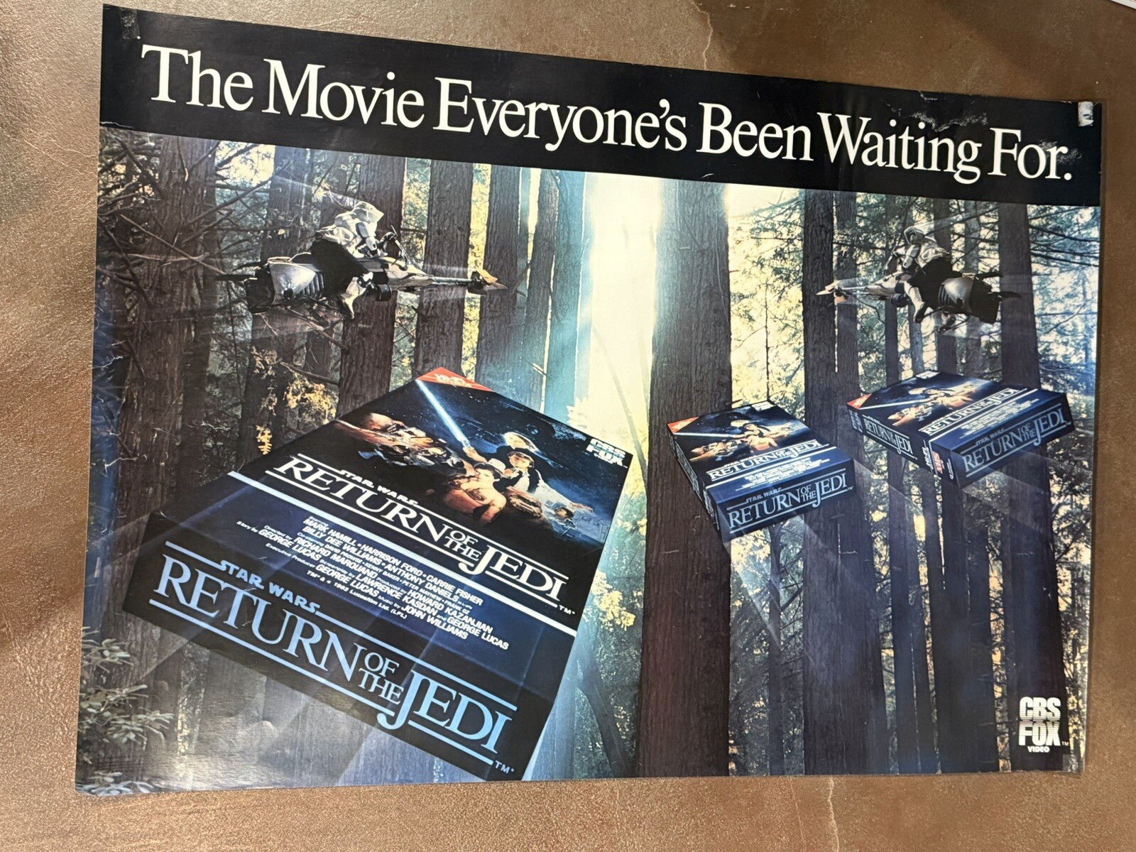 1986 STAR WARS The Return Of The Jedi Movie Poster CBS Fox 34×25 VHS Release