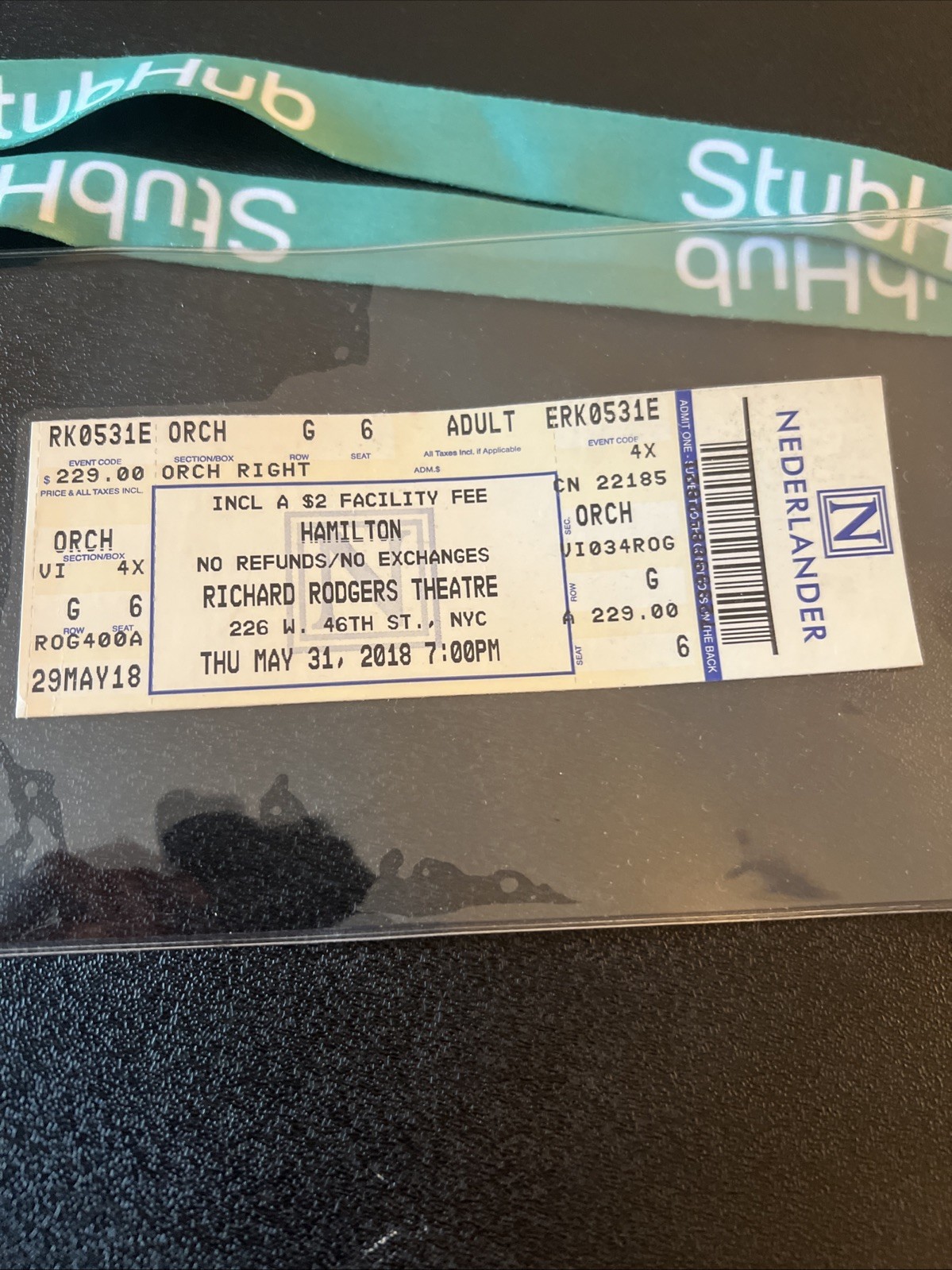 NYC Hamilton Musical Full Ticket Stub Richard Rodgers Theatre Broadway 🎭 6/2/18