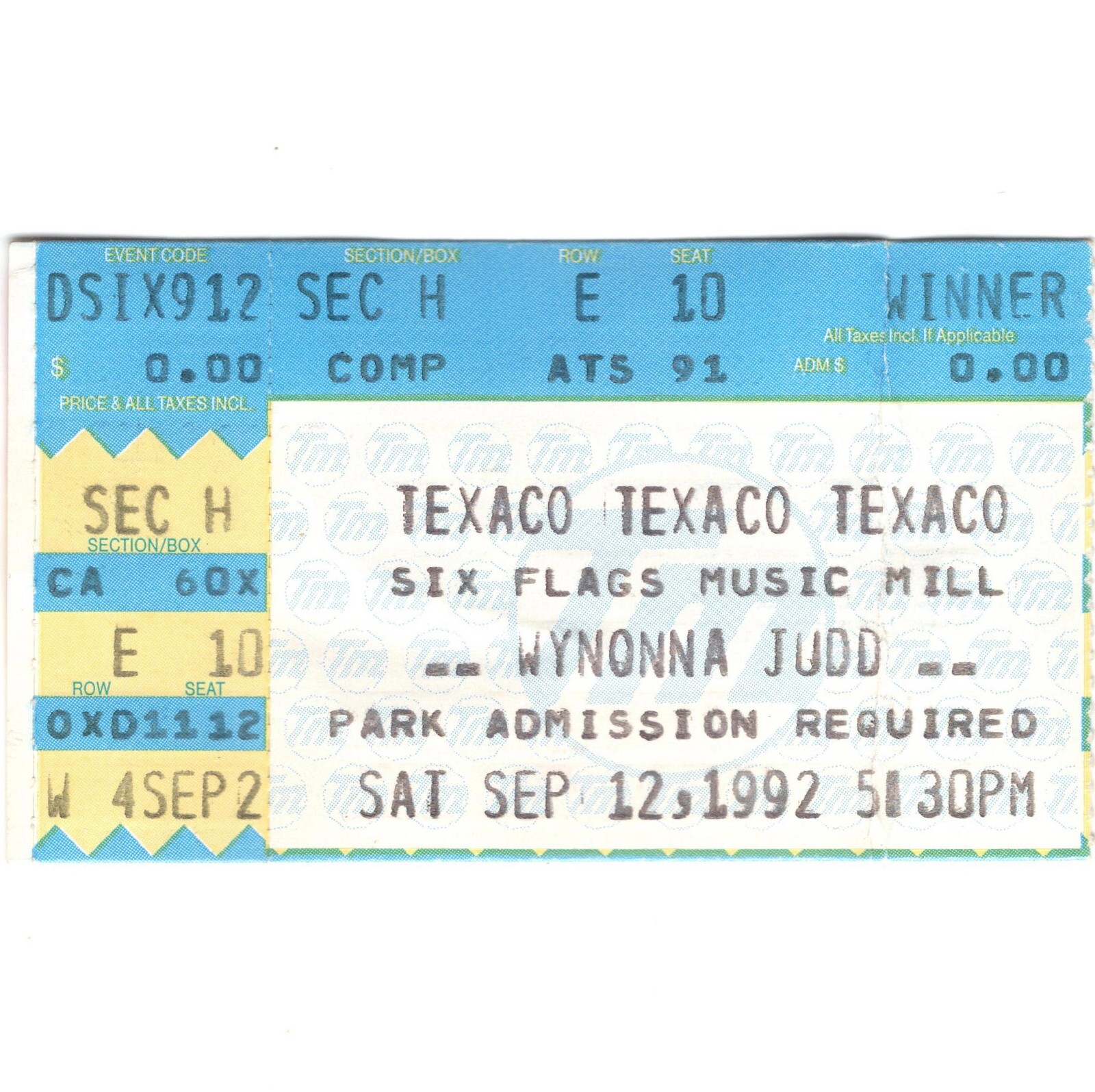 WYNONNA JUDD and McBRIDE & THE RIDE Concert Ticket Stub 9/12/92 ARLINGTON TEXAS