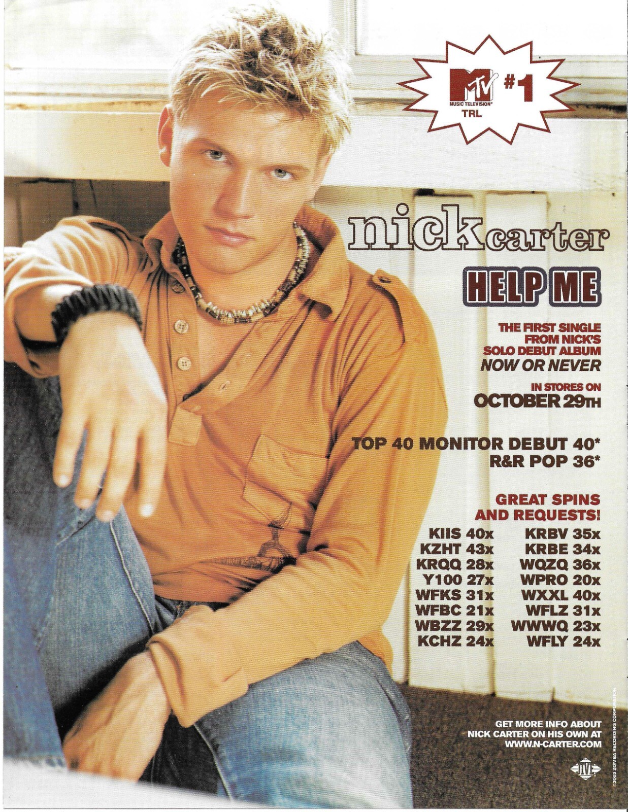 Backstreet Boys NICK CARTER Rare Help 2002 PROMO TRADE AD Poster for Now