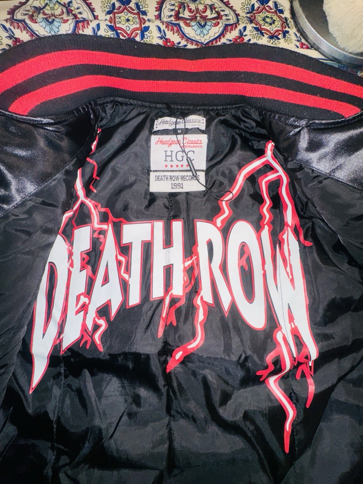 Headgear Classics Death Row Records Satin Jacket Black/Red Snap Front Size M