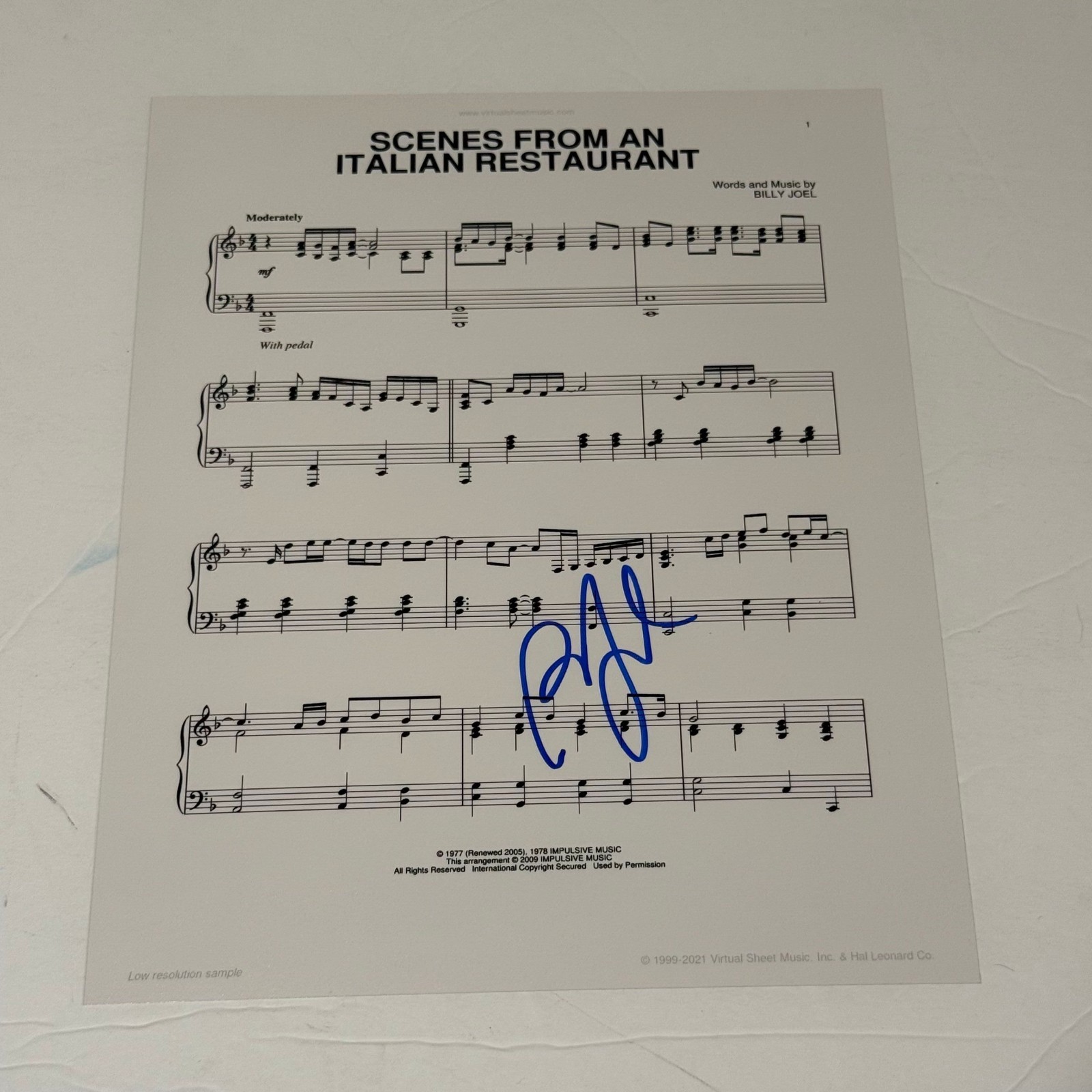 Billy Joel Autographed Scenes from an Italian Restaurant Music Lyric Sheet 1