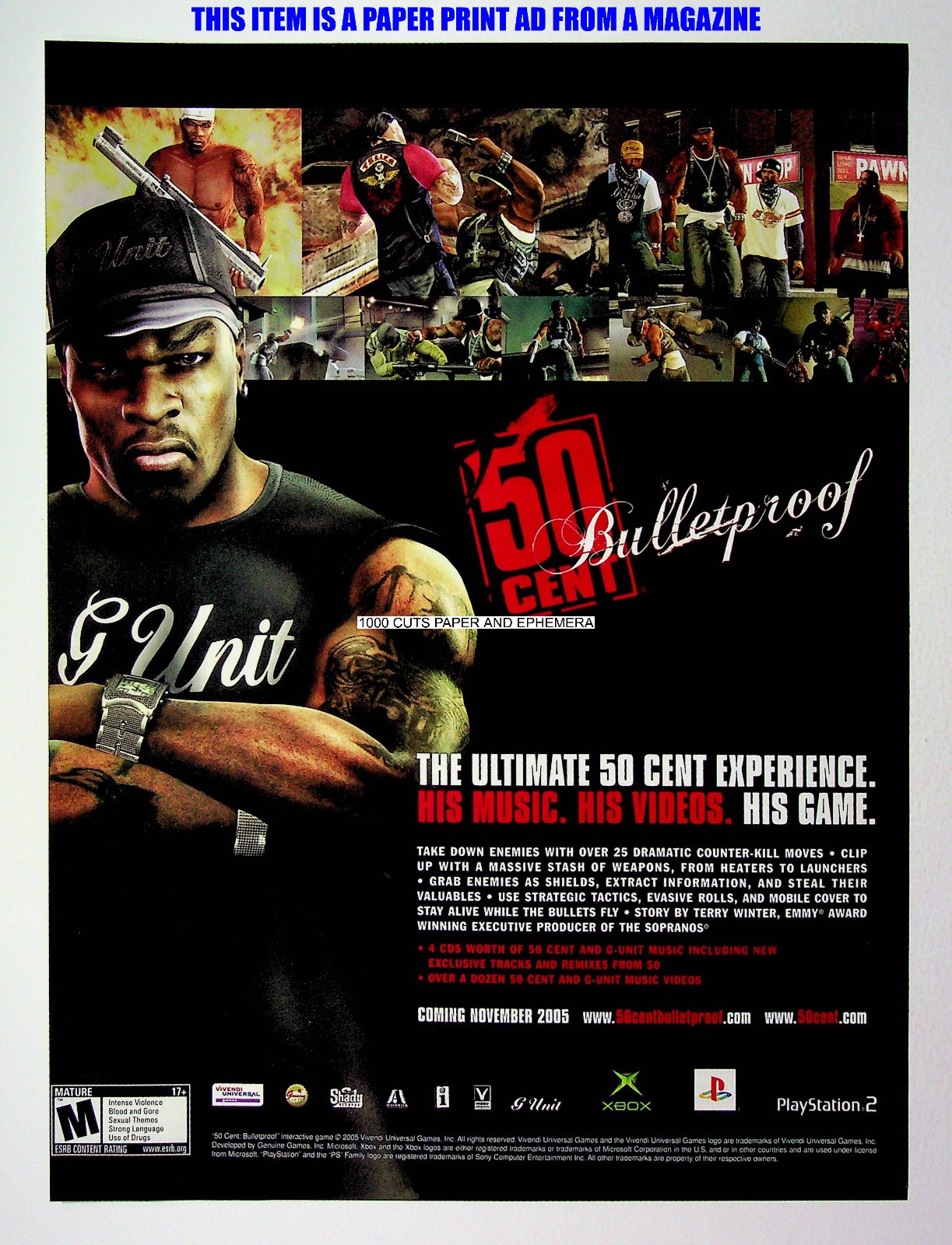 50 Cent Bulletproof Vivendi Universal 2005 Trade Print Magazine Ad Poster ADVERT