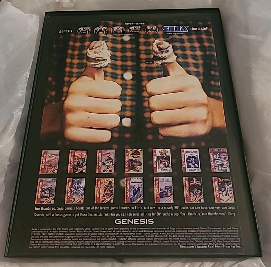 Sega Genesis Two Thumbs Up Print Ad 1997 Framed 8.5×11