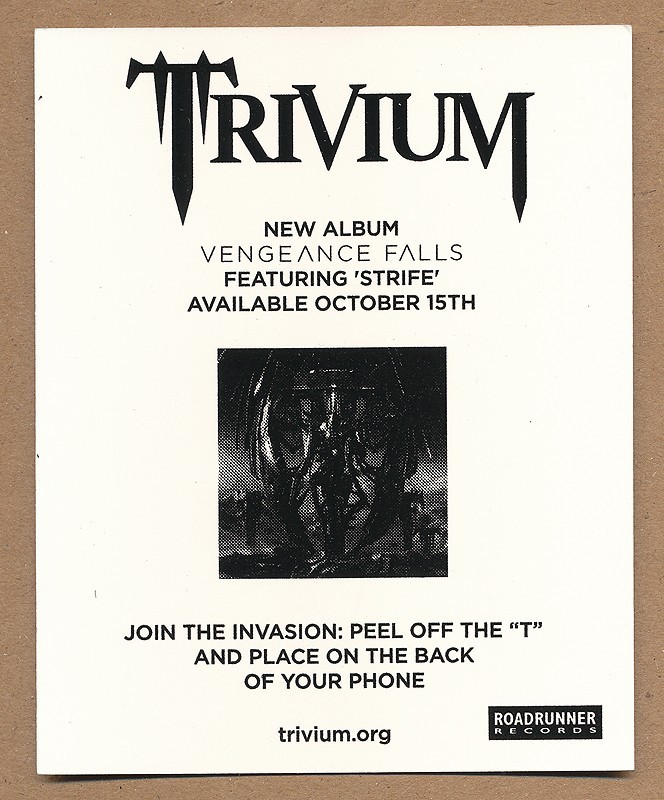 Trivium – Vengeance Falls RARE promotional sticker ’13