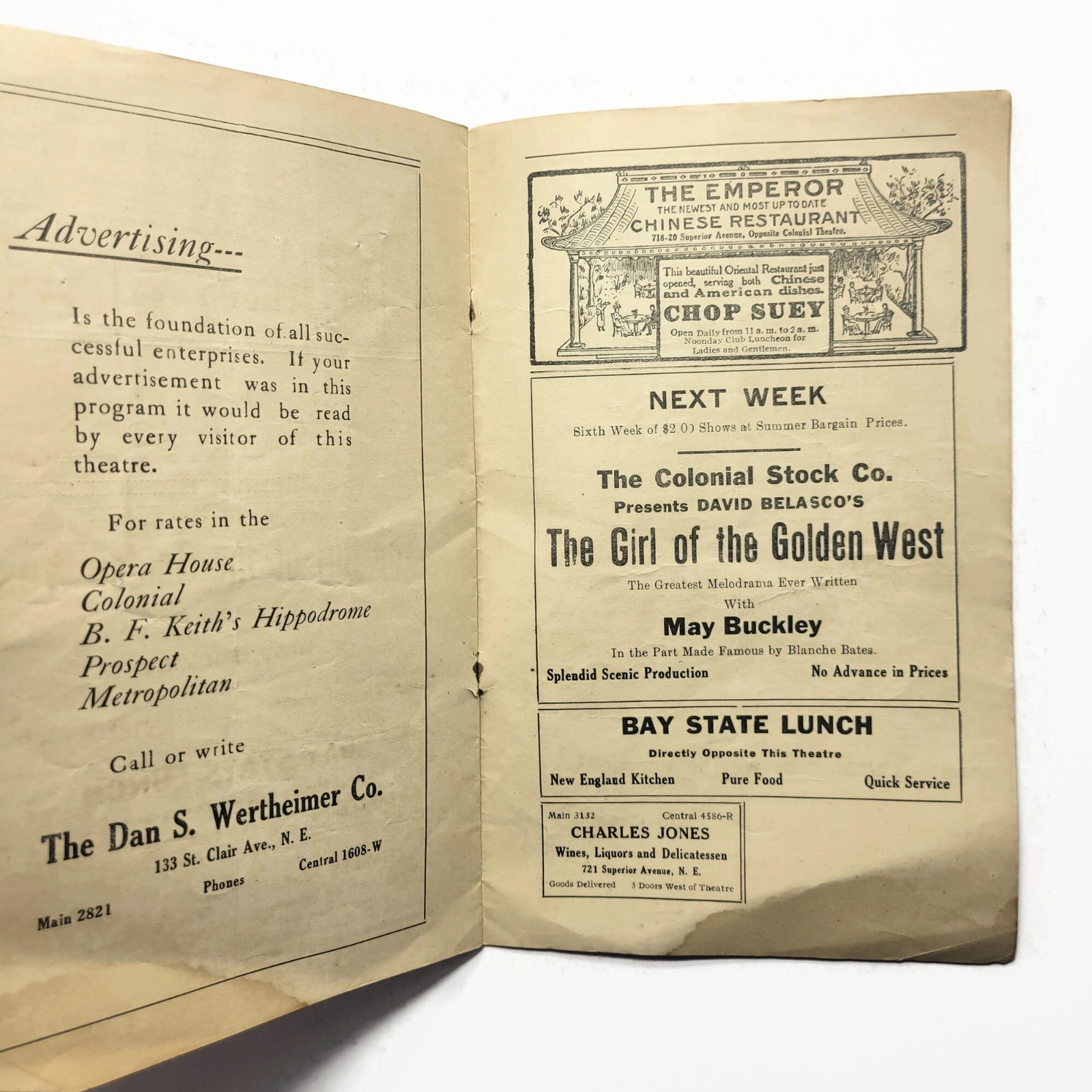 Antique 1913 Colonial Theater Program Playbill Ad Advertisements Cleveland Ohio