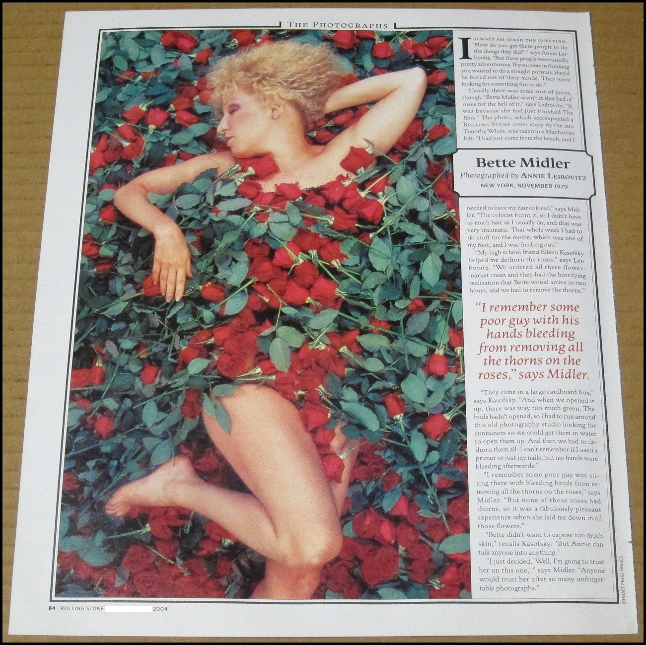 2004 Bette Midler RS Full Page Annie Leibovitz Photo New York November 1979