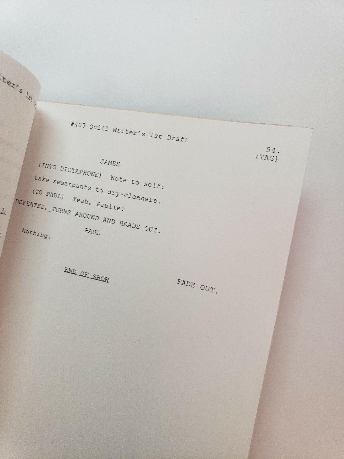 SPIN CITY / Tad Quill TV Script, Writer’s 1st Draft “Untitled Episode #403”