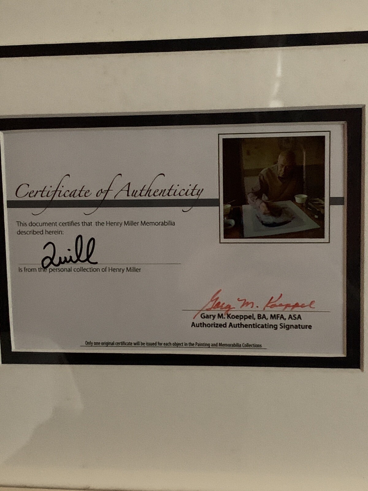 RARE Original Henry Miller Used Ink Quill Feather w/COA – 22″ X 20″ Framed