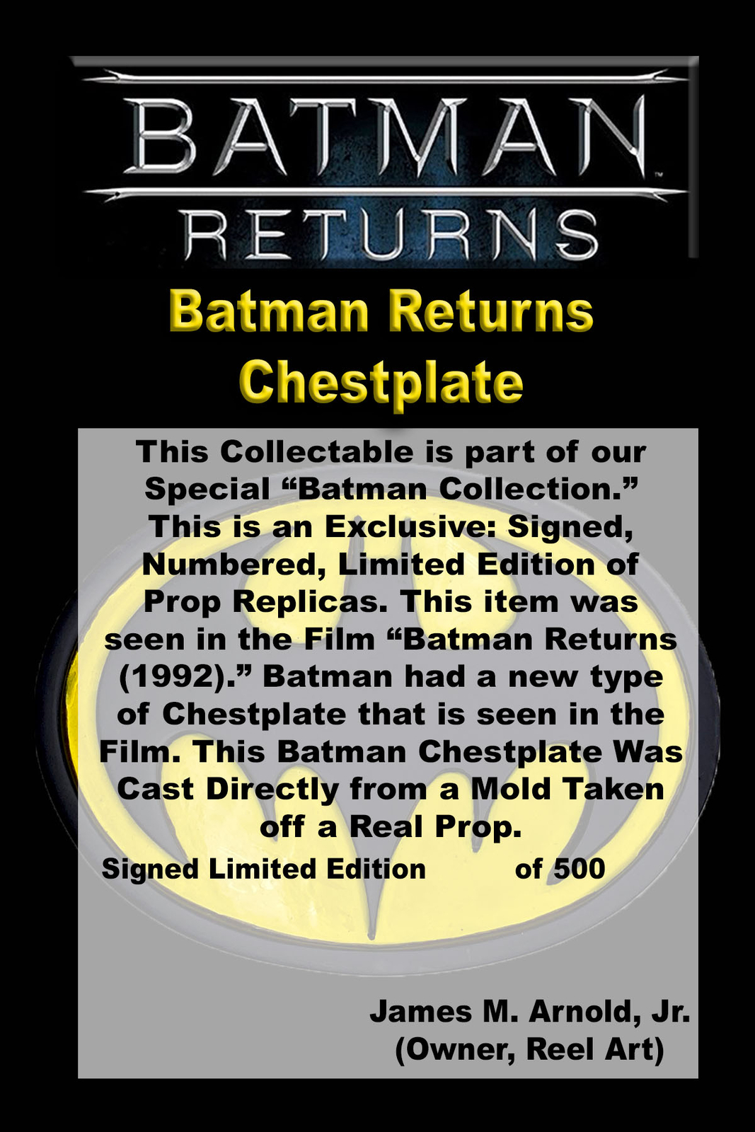 Batman Returns Chestplate, Solid Resin, Real Prop Replica, Signed, Numbered