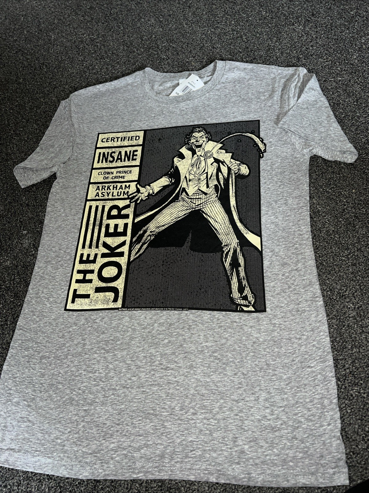 Batman Arkham Asylum Insane Clown Prince Joker Gray T-Shirt Unisex Sz Small
