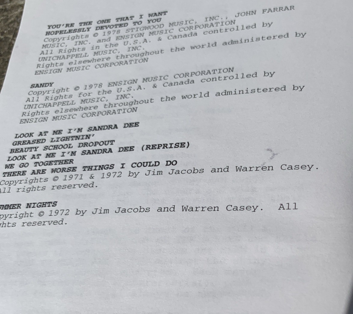 GREASE 1977 Paramount Screenplay Booklet, 4th Draft