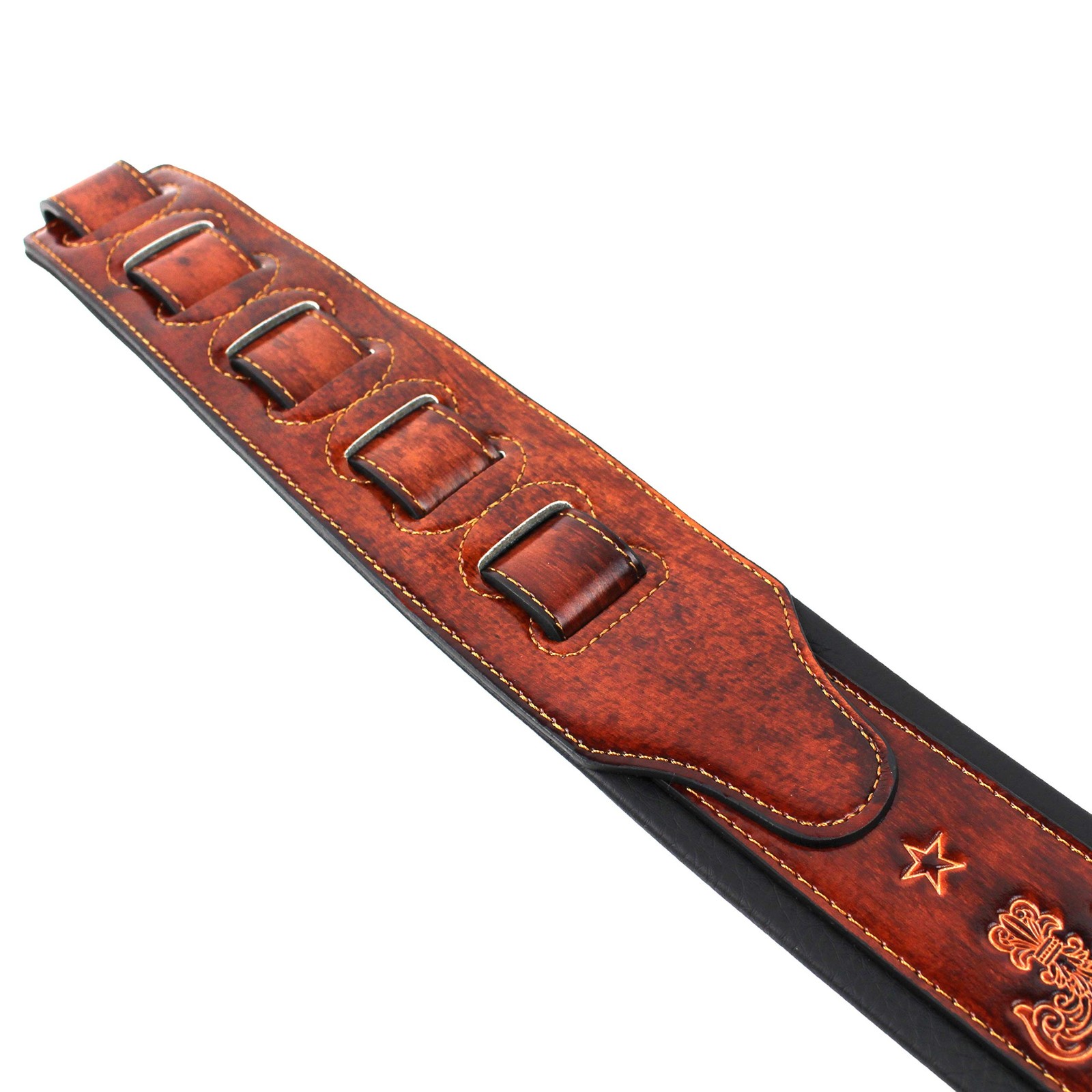 Walker And Williams GB-22 Bourbon Brown Padded Guitar Strap with Fleur De Lis…