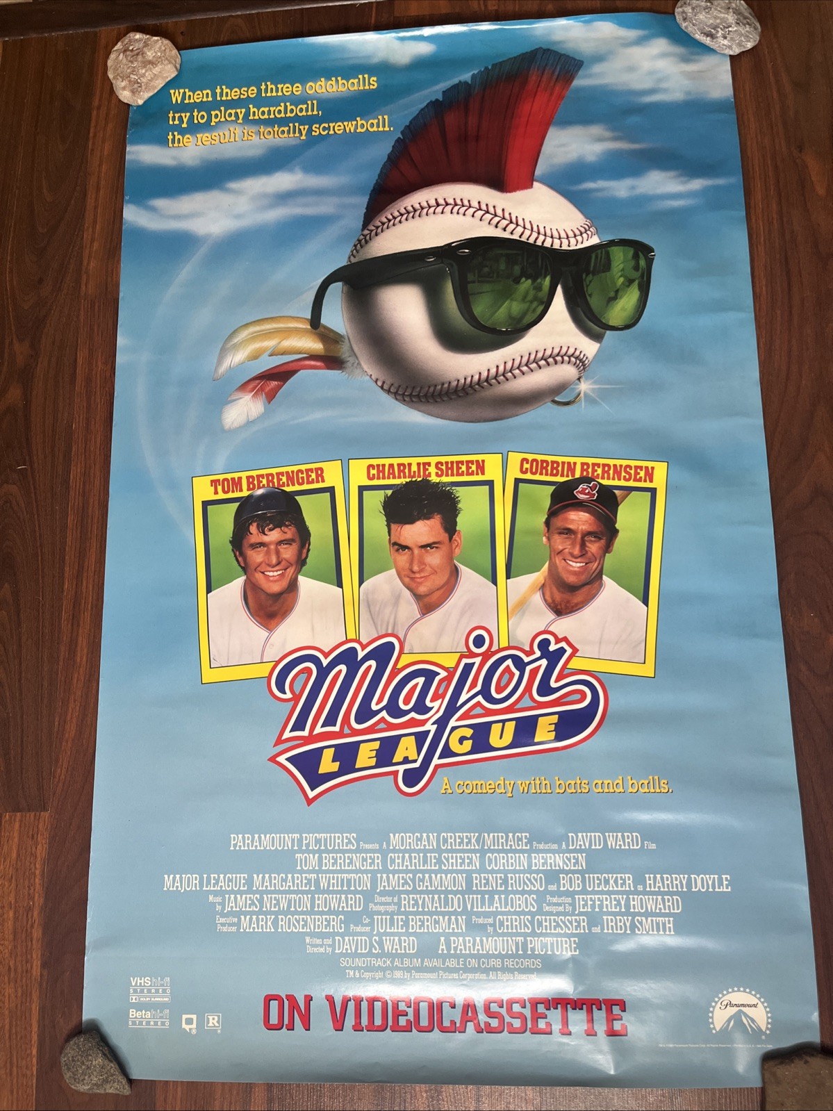 “MAJOR LEAGUE” CHARLIE SHEEN 1989 ORIGINAL ROLLED ONE SHEET POSTER !