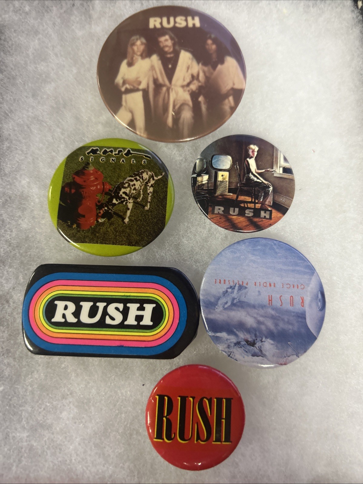 Lot of 6 Rush Geddy Lee, Alex Lifeson, Neil Peart pinback button pins