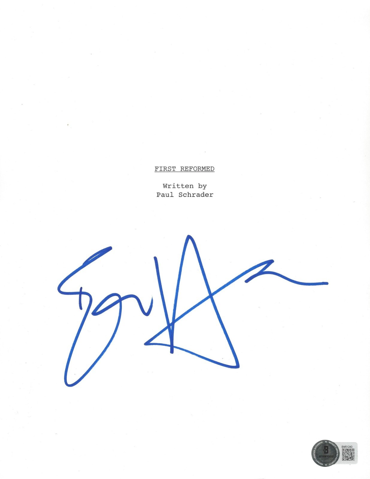 ETHAN HAWKE SIGNED ‘FIRST REFORMED’ FULL MOVIE SCREENPLAY SCRIPT BECKETT BAS COA