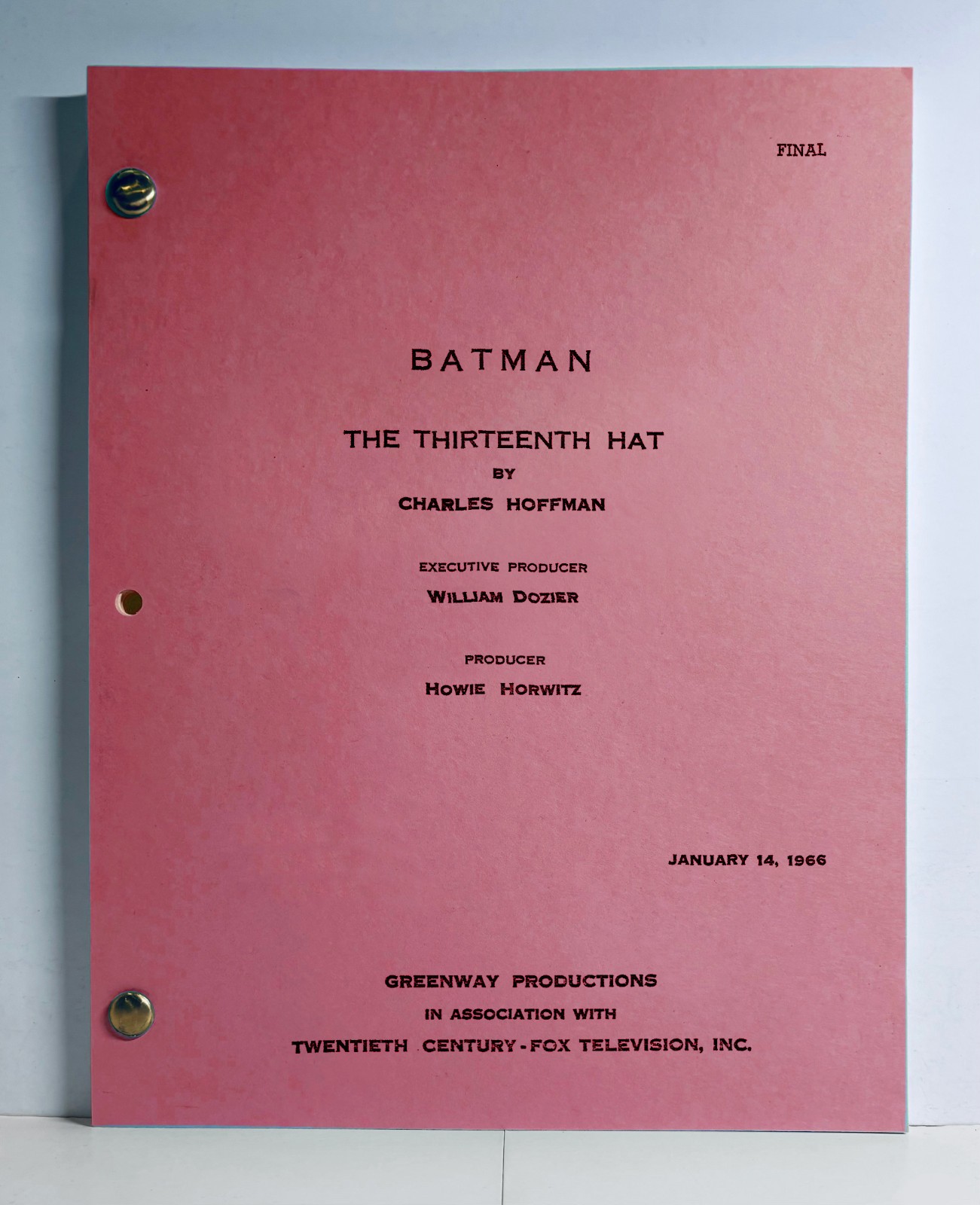BATMAN 1966 Two-Episodes TV Script “The Thirteenth Hat” Mad Hatter – Reprint