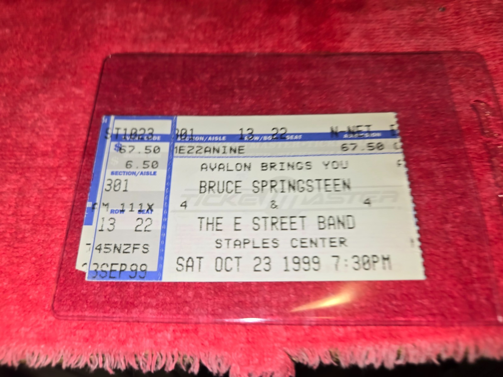 VINTAGE ORIGINAL CONCERT TICKET STUB BRUCE SPRINGSTEEN OCT 23 1999 STAPLES CENT