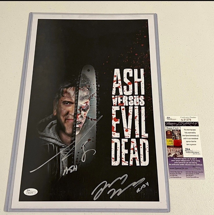 Bruce Campbell Lucy Lawless Signed Autographed 11×17 Ash Vs Evil Dead Photo JSA