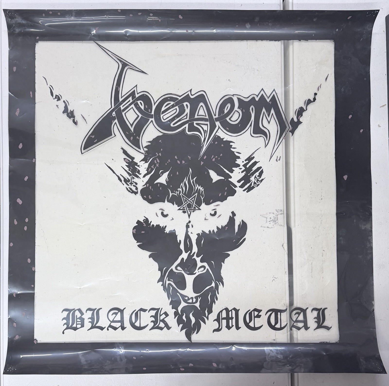 Original Venom “Black Metal” MFG Plastic Screen For Tapestries 1980s 30×30”